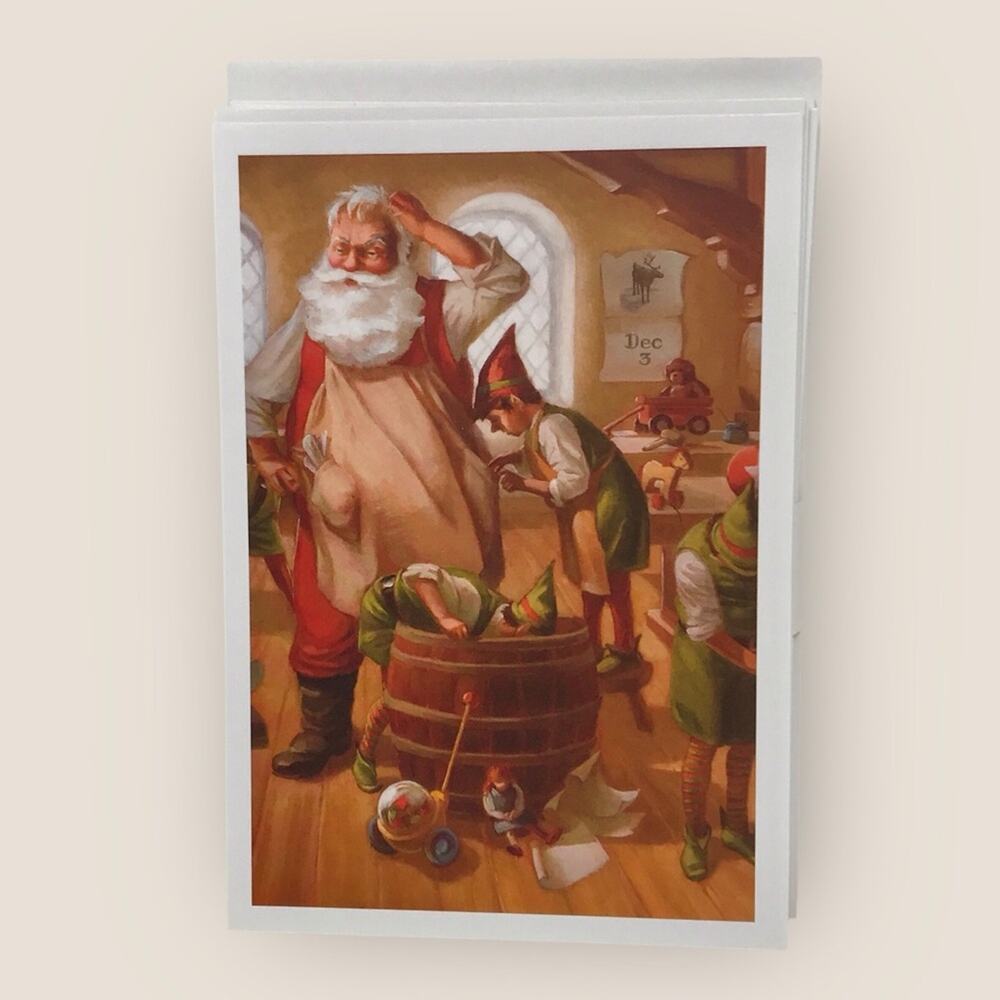 Hallmark Boxed 18 Set Christmas Cards Retro Santa in Workshop Elves 5" x 7"